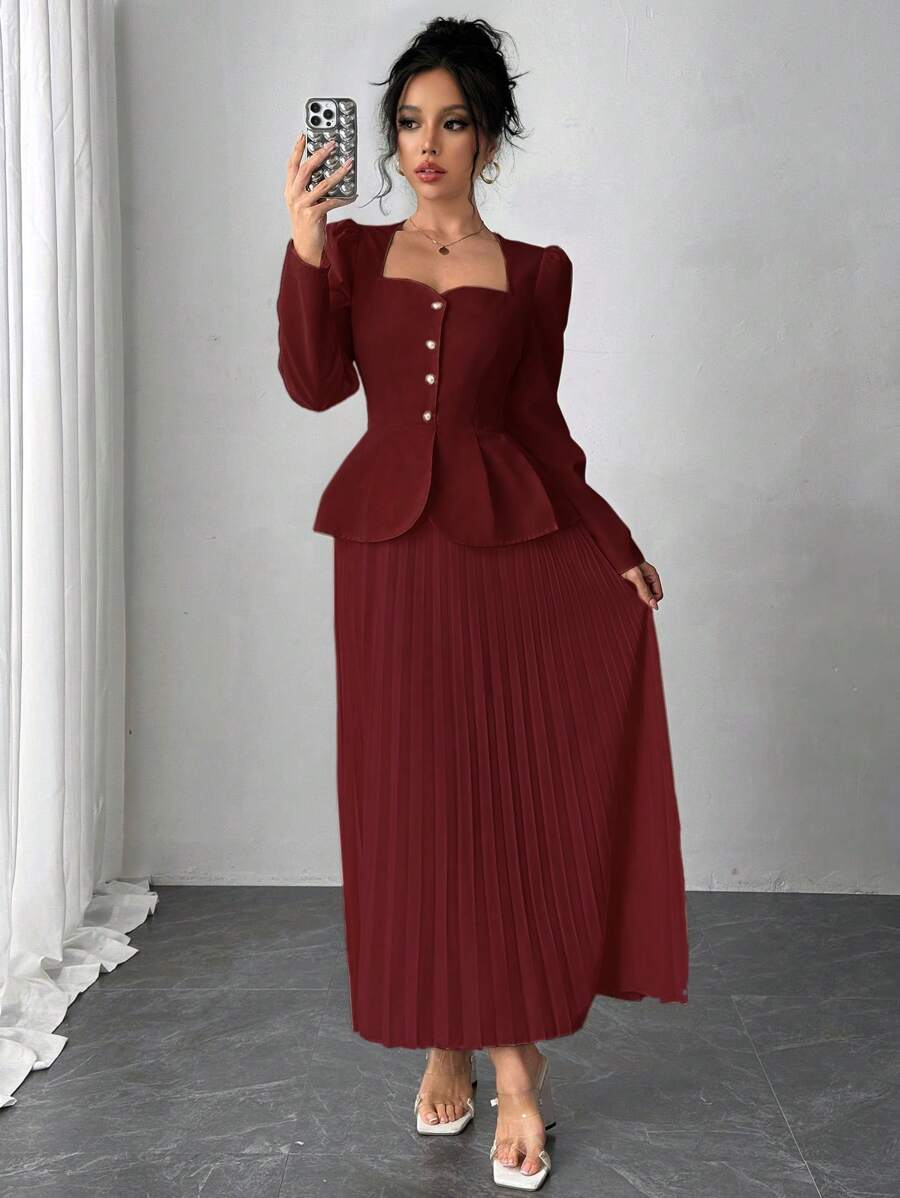 Rafferiza Đầm dài xếp ly trang trí hình bướm thanh lịch cho nữ Maxi trang phục nữ - Đỏ - Xem 1