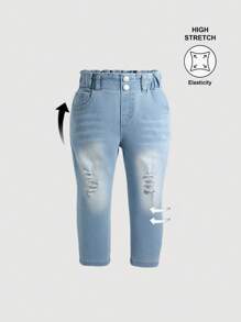 Infant Girls Distressed Skinny Fit Washed Denim Jeans, Casual, Simple & Fashionable Design Suitable For Daily Wear - Light Wash - View 1
