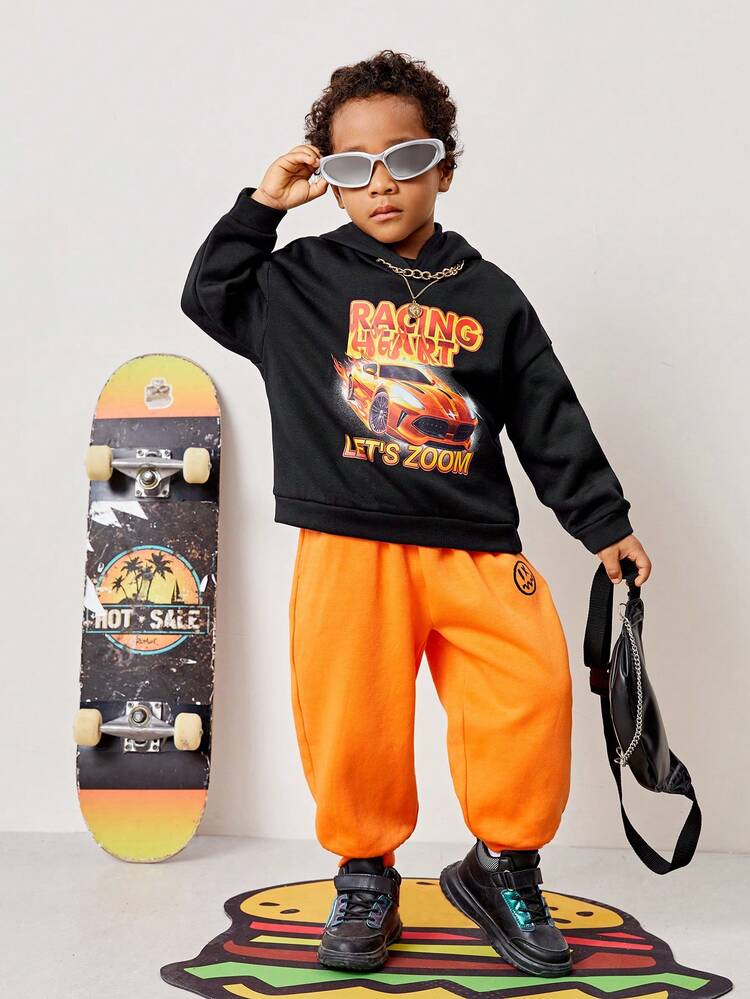 Young Boys Car & Letter Graphic Sweatshirt