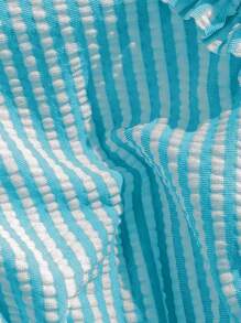 SHEIN Swim Women's Striped Print Ruffle Halter Backless Bikini Top - Mint Blue - View 4