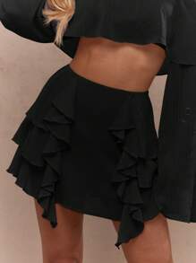 MISSGUIDED Designer Ruffle Mini Skirt Festival Boho Chic Party Evening Summer Beach Holiday Occasion Flowy - Black - View 3