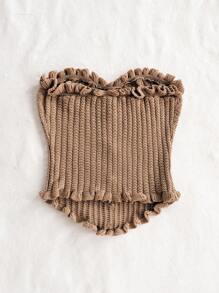 Soleia Áo ống dệt kim bó sát trang trí viền bèo nhún giản dị - Lạc đà - Xem 2