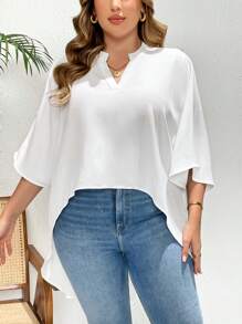 SHEIN Essnce Plus-Size Blouse, Asymmetric Blouse, White Blouse, Loose And Comfortable Blouse, Spring Vacation Blouse, Spring Outing Blouse, Ladies' Outings Blouse,Going Out Tops Women Cute Tops Summer Outfits For Women Cute Summer Tops