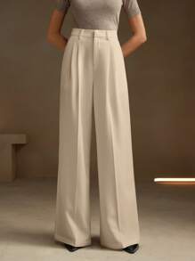 Anewsta 女士优雅现代时尚办公室正装直腿西装裤，春夏装 - 杏色 - 查看 4