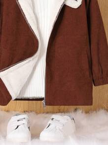 SHEIN Young Boy 1pc Teddy Lined Hooded Coat - Brown - View 4