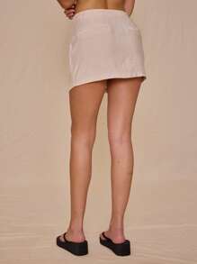 MUSERA 低腰修身亚麻迷你裙，仅限夏季度假，可爱优雅甜美。 - 粉色 - 查看 4