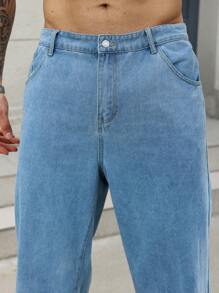 Manfinity Homme Men's Plus Size Light Wash Denim Jeans: Relaxed Fit Zipper Fly Long Length Casual Pants For Everyday Wear - Blue - View 8