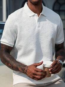 Manfinity Homme Men's Solid Color Short Sleeve Polo Shirt, Simple & Fashion For Summer