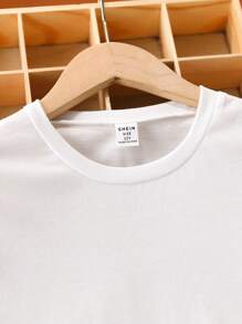 SHEIN 2 件装 Tween Girl 纯色短袖圆领 T 恤和吊带背心连衣裙套装 - 藍色 - 查看 4