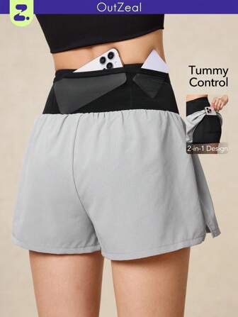 OutZeal Woman Breathable Tech Fabric Sweat Wicking High Rise Tummy Control Grey Workout Shorts Trail Running Hiking