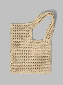 Ontre Women's Solid Color Woven Shoulder Bag, Minimalist & Fashion - Apricot - View 1