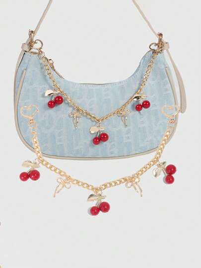 Kawaii 1 pezzo Catena da borsa a forma di ciliegia rossa carina, adatta come decorazione pendente per borse quadrate piccole
