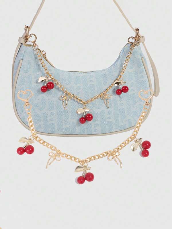 ROMWE Kawaii 1pc Cute Red Cherry Shaped Bag Chain, Suitable For Small Square Bag Pendant Decoration