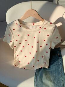 Comfortcana Women's Casual Heart Print Short Sleeve T-Shirt, Summer