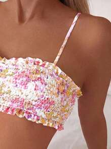 Women Summer Beach Floral Print Ruffled Sexy Bikini Set - Multicolor - View 4