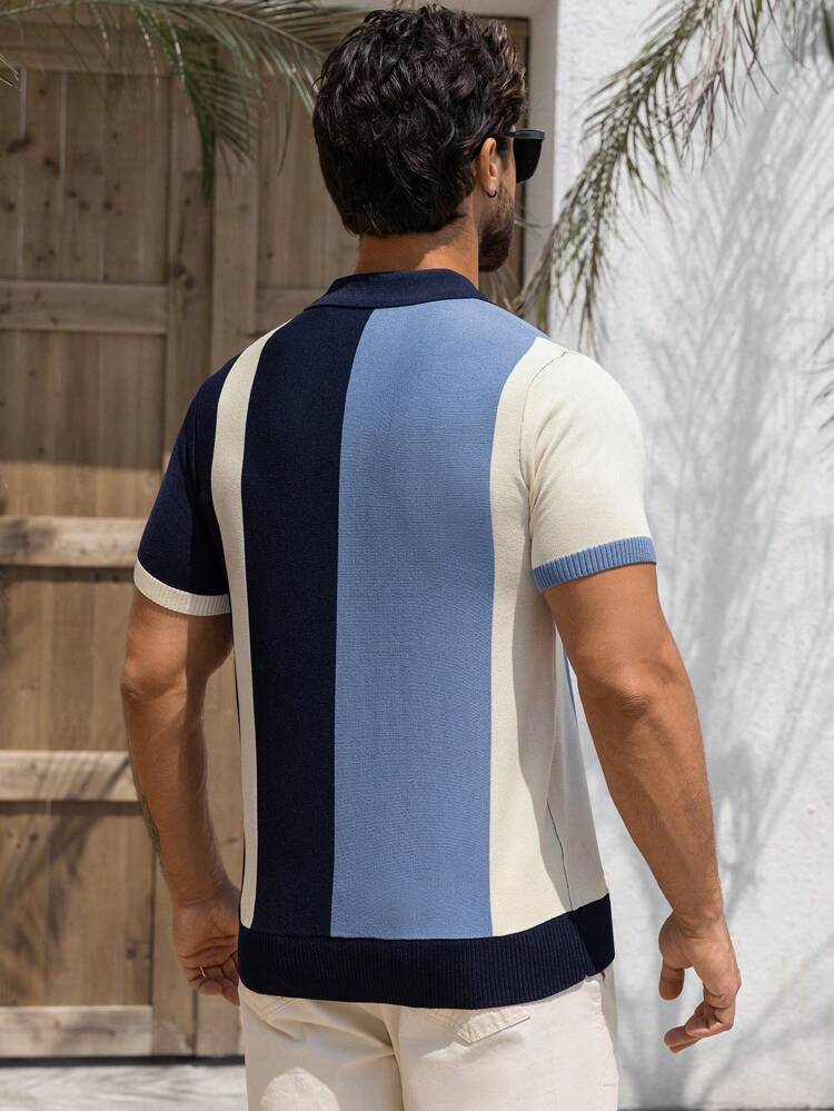 Men's Casual Multi-Color Polo Collar Short Sleeve Knit Sweaters, Summer