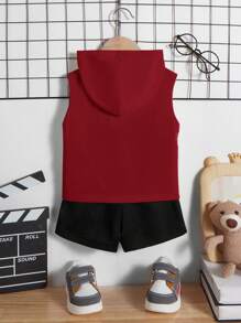 Baby Boys/Girls 2pcs/Set Casual Sleeveless Hoodie With Letter Print Pattern And Comfortable Shorts Outfit, Summer - Multicolor - View 2