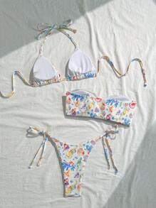 SHEIN Swim Swim 3Pcs Set Summer Beach Vacation Outfits Woman Bikini Sets - Multicolor - View 2