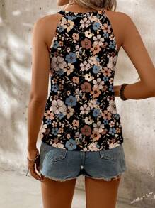 SHEIN LUNE Plus Size Women's Casual Minimalist Ditsy Floral All-Over Print Camisole & Tank Top Set