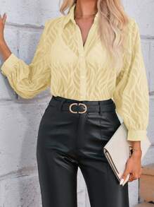 SHEIN Privé Solid Button Front Shirt Workwear Elegant Business Casual Women Button Up Shirt Women  - Apricot - View 5