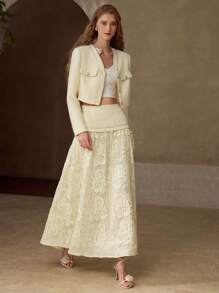 MOTF PREMIUM CONTRAST GUIPURE LACE A LINE SKIRT - Apricot - View 3
