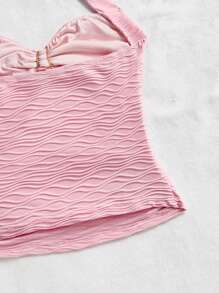 Soleia V 领花卉金属扣系带针织纹理修身女士度假吊带背心，适合音乐节、波西米亚风、度假、约会、下午茶