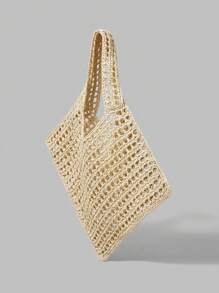 Ontre Women's Solid Color Woven Shoulder Bag, Minimalist & Fashion - Apricot - View 4