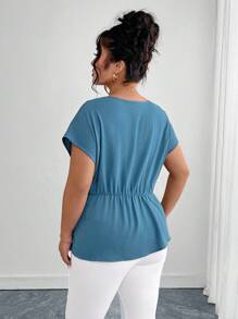 SHEIN Clasi Áo cánh xanh thắt nút xoắn thanh lịch cỡ lớn dành cho nữ, tốt nghiệp mùa hè, ăn trưa, áo xanh sân bay, trang phục công sở thường ngày, ngày của mẹ - Màu xanh lam - Xem 2