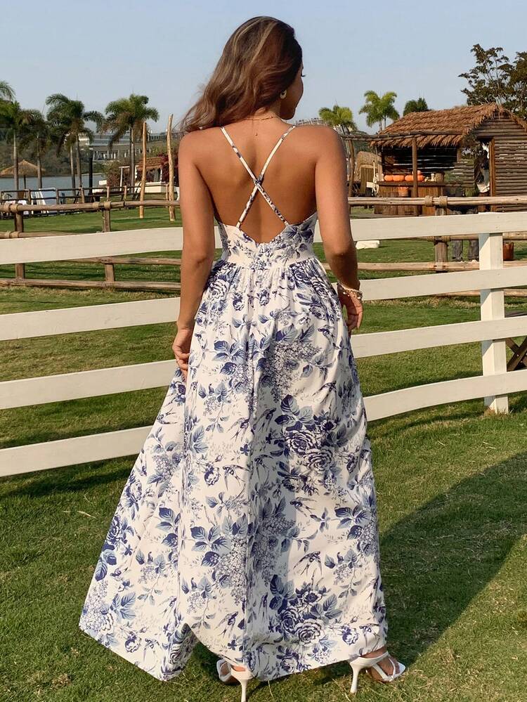 Women's Vacation Casual Floral All-Over Print Halter Dress Cruise Women Outfits Boho