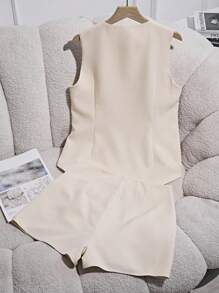 Franclia 2pcs Women Summer Casual/Office Solid Color Tie Strap Vest And Skirt Set