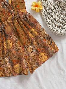 Soleia Damski kombinezon w stylu Paisley z ramiączkami spaghetti, odpowiedni na wakacje, rejs, festiwal muzyczny, imprezę, popołudniową herbatę, styl boho - Brązowy - Zobacz 3