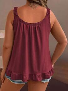SHEIN Plus Size Solid Color Casual Tank Top, Summer - Burgundy - View 2