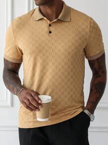 Manfinity Homme Manfinity Men's Casual Commute Jacquard Knit Short Sleeve Polo Shirt, Jacquard Fabric, Polos For Men, Polo Shirts For Men Collar, Men Clothes Men Polo Shirts