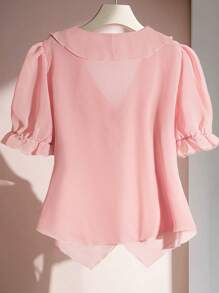SHEIN Clasi Chemise à volants avec col en V et manches courtes de couleur unie, tailles grandes, convient pour l'été