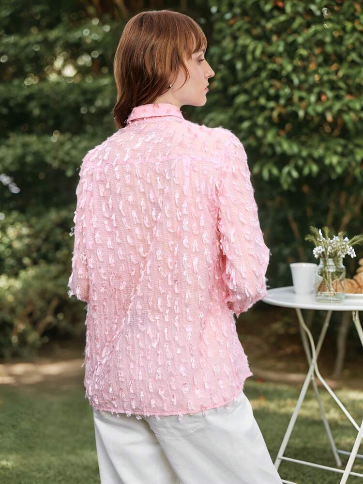 SHEIN Maija Blouse transparente à manches longues et jacquard pour femme