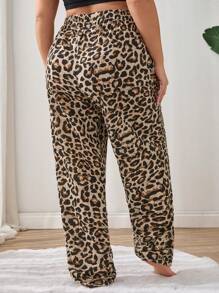 RueChic Damen Kontrastfarben Band mit Leopardenmuster Homewear Schlafunterteil, Große Größen