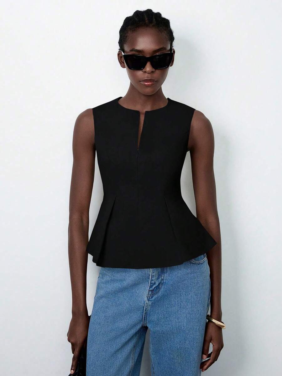 Lumivelle Women's Sleeveless V-Neck Cropped Racerback Tank Top, Casual & Commuting, Solid Color - Black - View 1