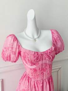 Comfortcana Abito elegante da donna a metà polpaccio con stampa floreale, estivo
