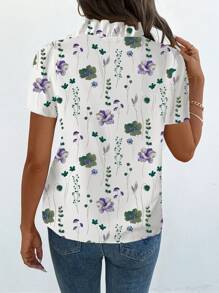 SHEIN LUNE Women's Casual Vacation Short Sleeve Ruffled Crop Shirt - Multicolor - View 2