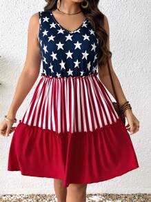 EMERY ROSE Women V-Neck Flag Print Midi Dress, Club Spring/Summer Sundress - Multicolor - View 3