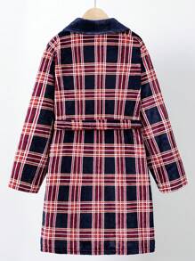 SHEIN Tween Boys' Plaid Belted Homewear