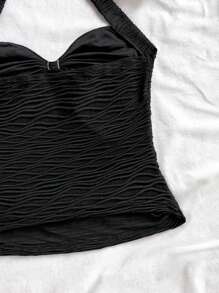 Soleia Urlaubs-Träger-Binde V-Ausschnitt Floral Metallschnalle Weiß Strick strukturiertes figurbetontes Trägertop, geeignet für Urlaub, Musikfestival, Boho, Feiertage, Dates, Nachmittagstee - Schwarz - Übersicht 5