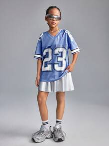 Coolane Kids Camiseta deportiva de manga corta con parche de malla para niñas preadolescentes en primavera/verano