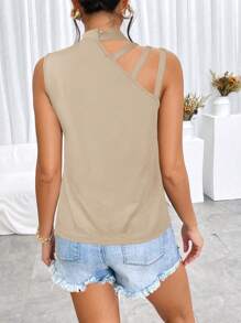 SHEIN Privé Women Solid Color Sleeveless Tank Top, Fashionable For Summer - Khaki - View 2