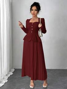 Rafferiza Đầm dài xếp ly trang trí hình bướm thanh lịch cho nữ Maxi trang phục nữ - Đỏ - Xem 4