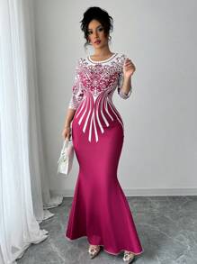 Modelyn Đầm dài bó in kỹ thuật số cho nữ - Nhiều màu - Xem 5
