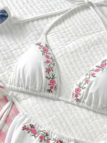 Swim Mod 2 Pieces Floral Embroidery Print Bikini Set For Summer Beach Vacation - White - View 4