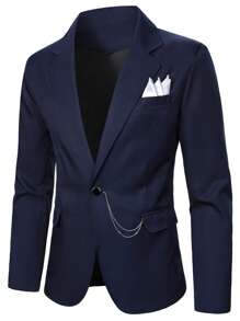 Manfinity Mode Conjunto de traje formal de negocios para hombres con blazer de manga larga con cuello de solapa y pantalones