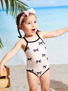 1pc Girls Butterfly Pattern Adjustable Strap One-Piece Swimsuit