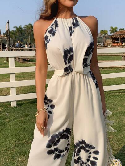 DAZY 女士夏季休闲扎染露背宽松连体裤 女士度假连体裤